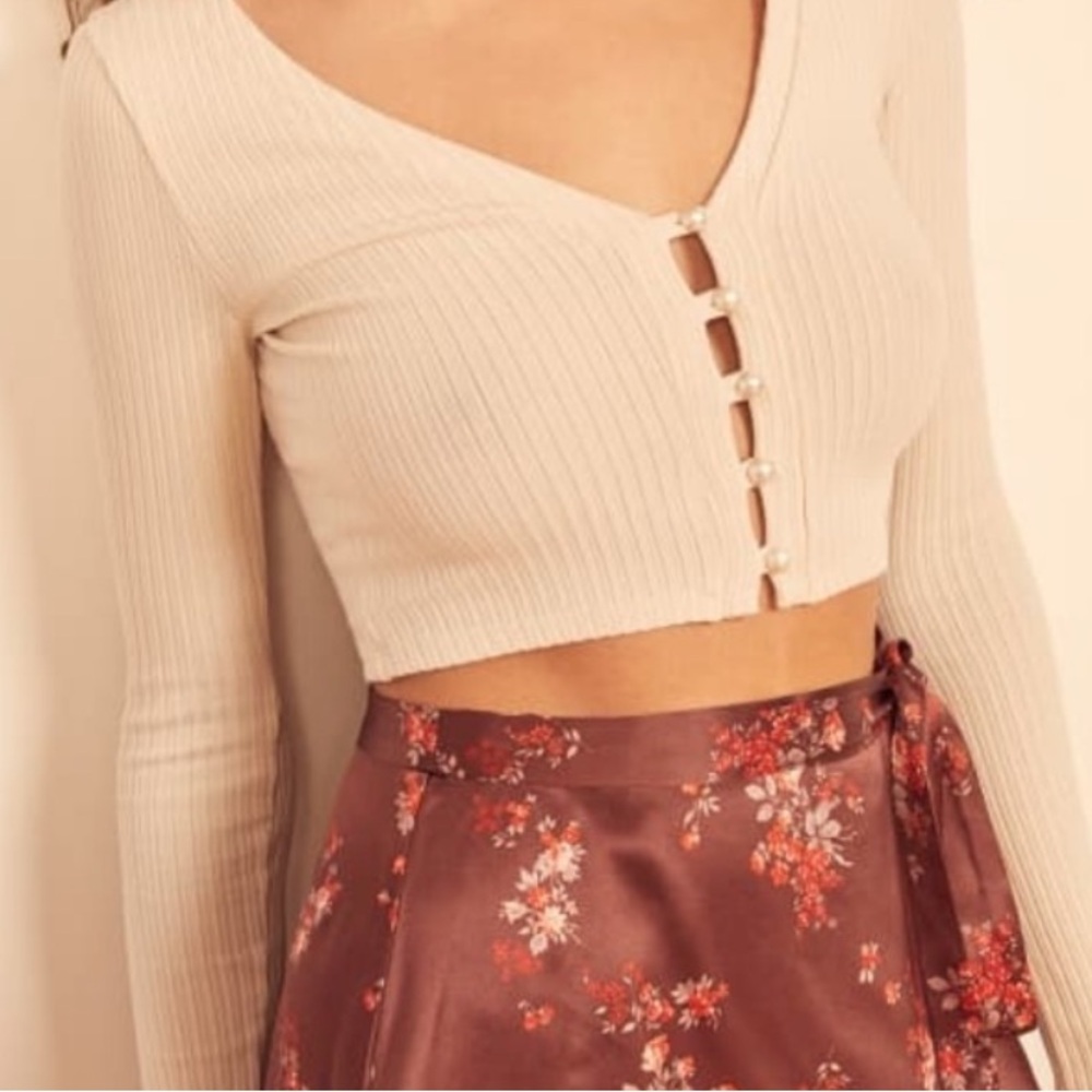 Reformation Cropped Ribbed Top XS in Neutral